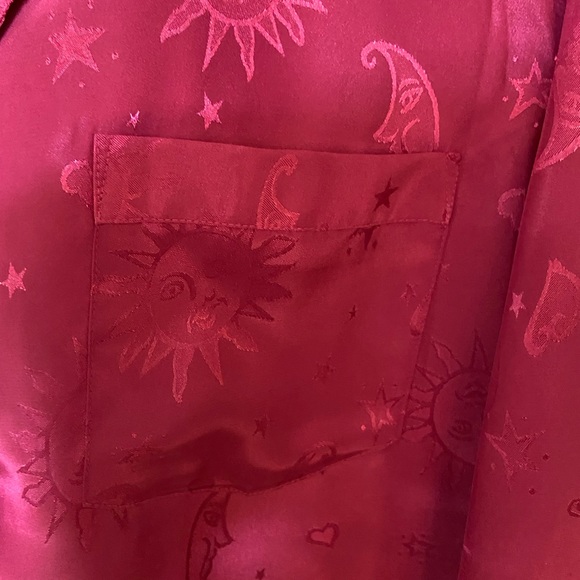 Silk like fabric in beautiful red,  pj set in celestial design! Size small! - Picture 2 of 4